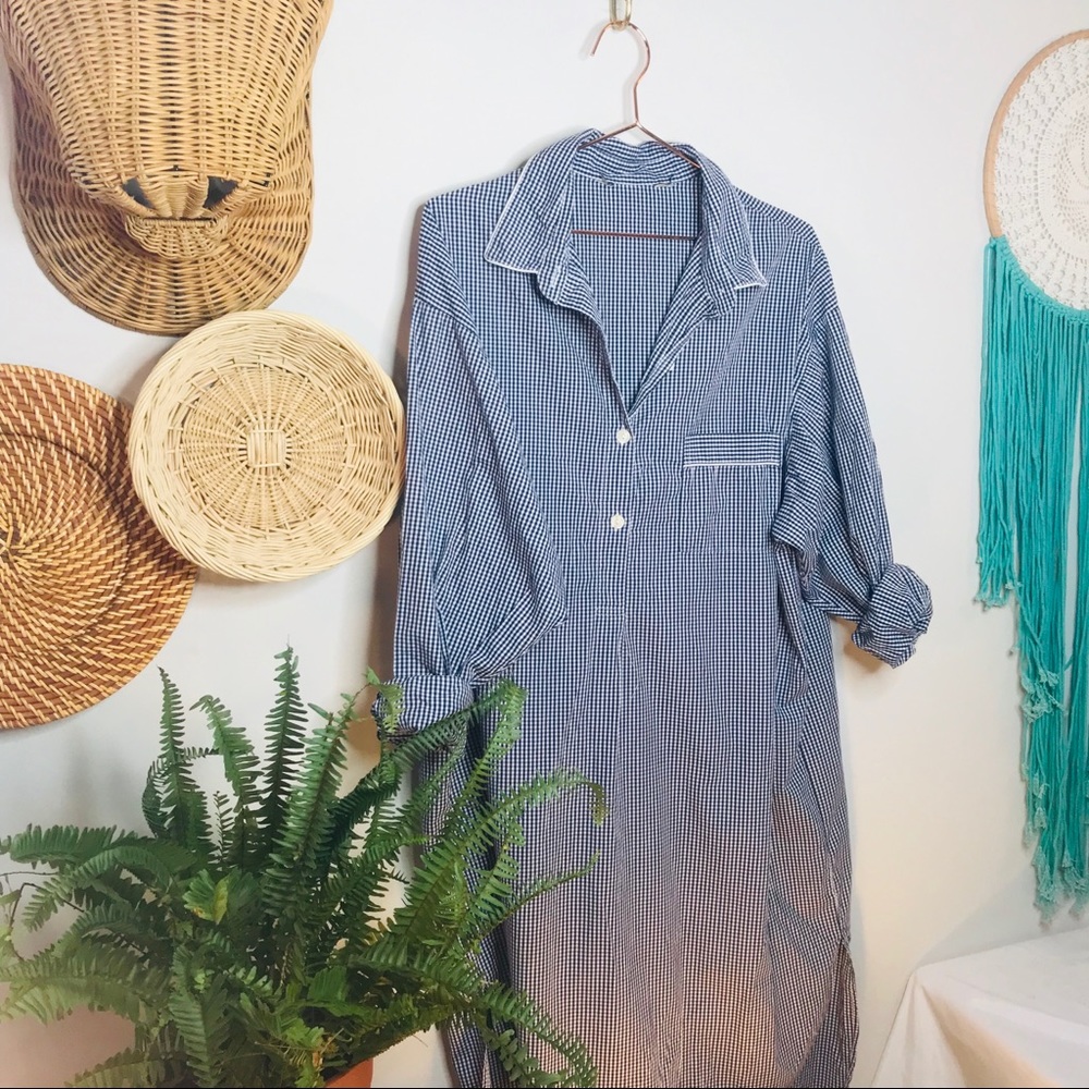 vtg vsco gingham Navy cotton shirt dress - Picture 2 of 6